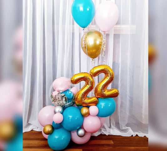 22nd Birthday Money Theme Balloon Bouquet