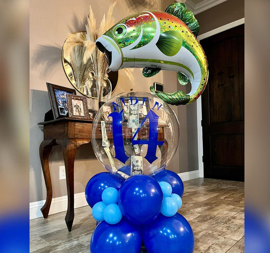14th Birthday Money Theme Bubble Balloon Bouquet