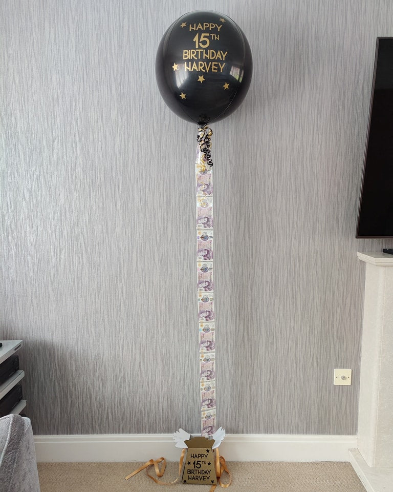 15th Birthday Money Theme Personalized ORBz  Balloon Bouquet