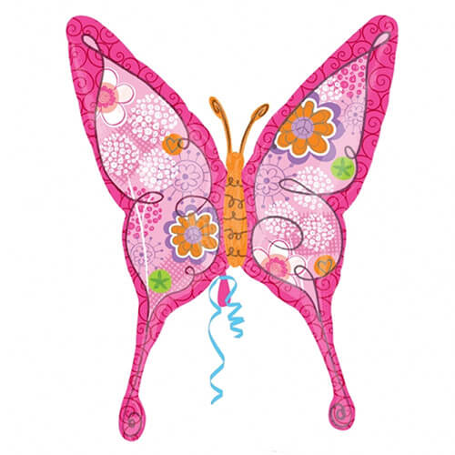 Party Balloon 28" Pink Floral Butterfly Foil Balloon P35
