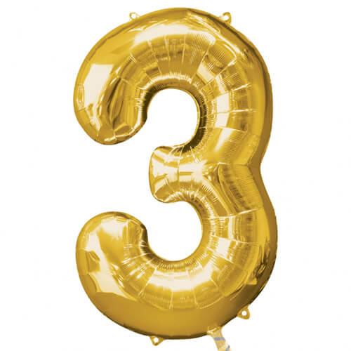 Party Balloons 3 Gold Super Shape Foil Balloon 33" 