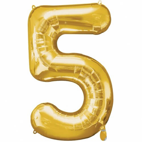 Party Balloons  Number 5 Gold Super Shape Foil Balloon 40" 