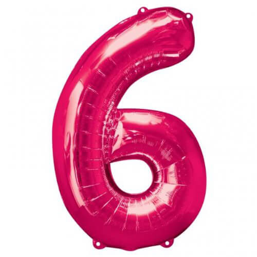 Party Balloons No. 6 Bright Pink Super Shape Foil Balloon