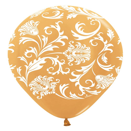 Party Balloon Damsk Gold W/White 11"