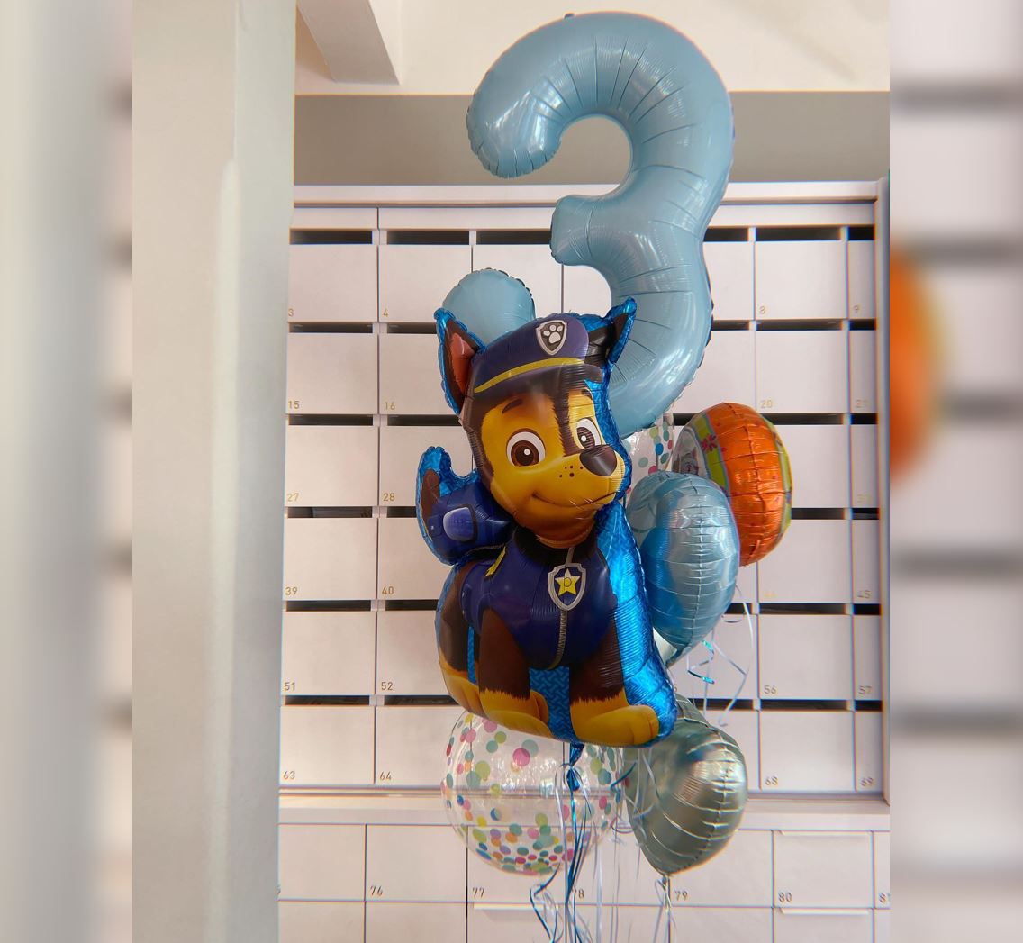 Paw Patrol Theme Pastel Blue 3 Number Balloon Bouquet