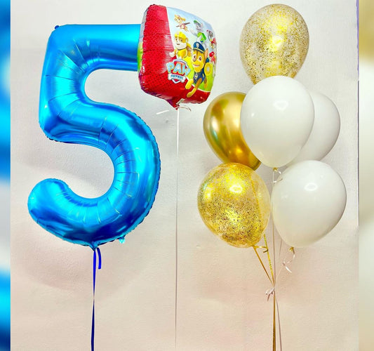 5th Birthday Paw Patrol Glitter Balloon Bouquet