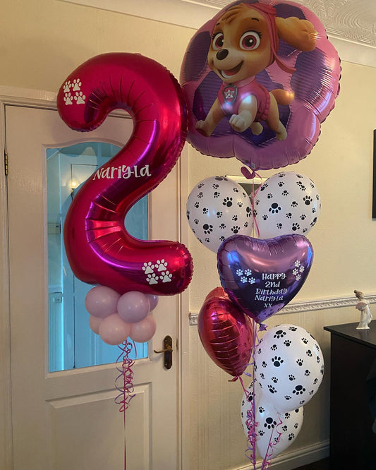 2nd Birthday Paw Patrol Girls And Hearts Balloon Bouquet