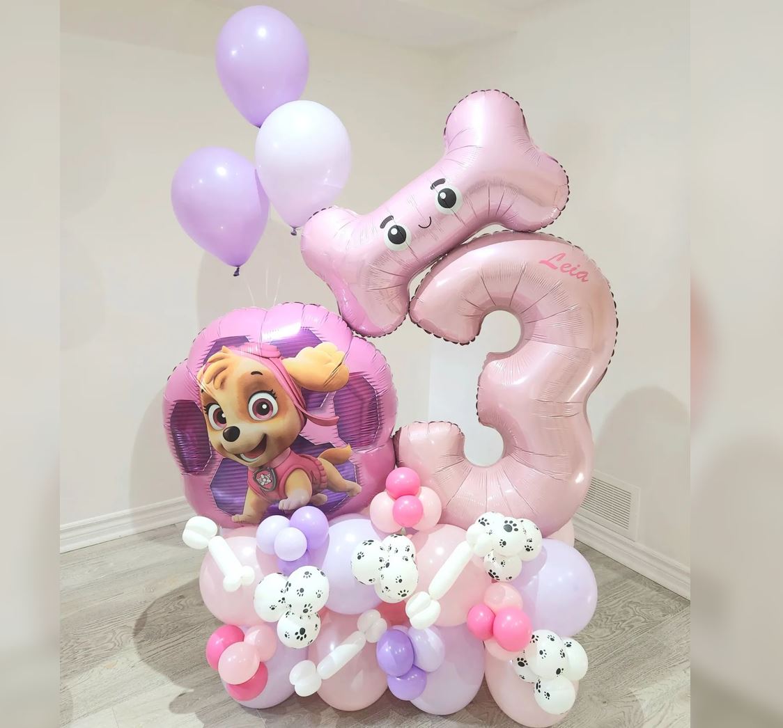 3rd Birthday Paw Patrol Girl Cluster Balloon Bouquet