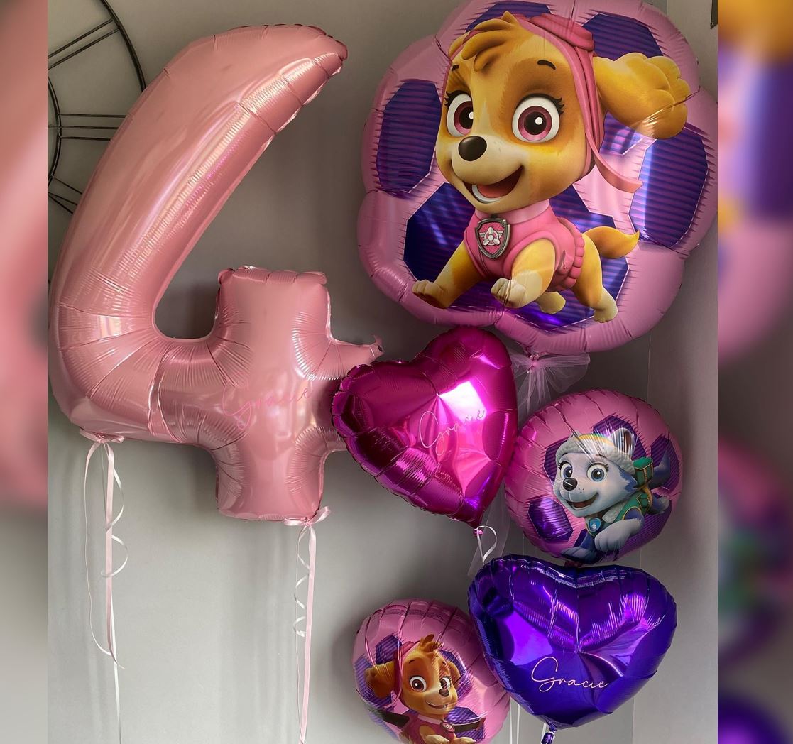 4th Birthday Paw Patrol Girls Abd Heart Balloon Bouquet