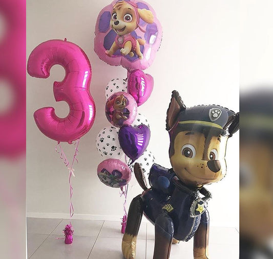 Paw Patrol Theme 3rd Birthday Heart Balloon Bouquet