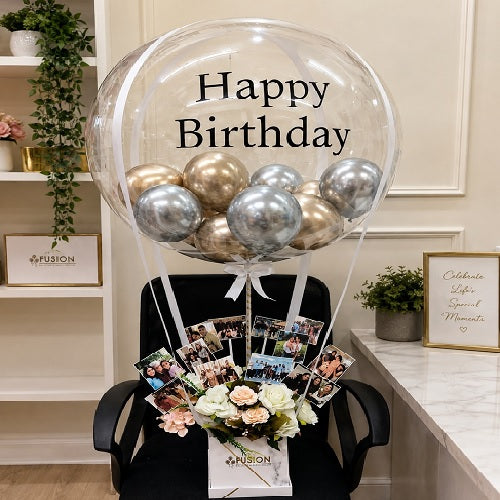 Personalized Bubble Balloon with Artificial flowers