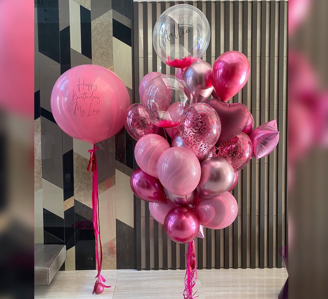 Happy Birthday Pink Theme Balloons Bouquet