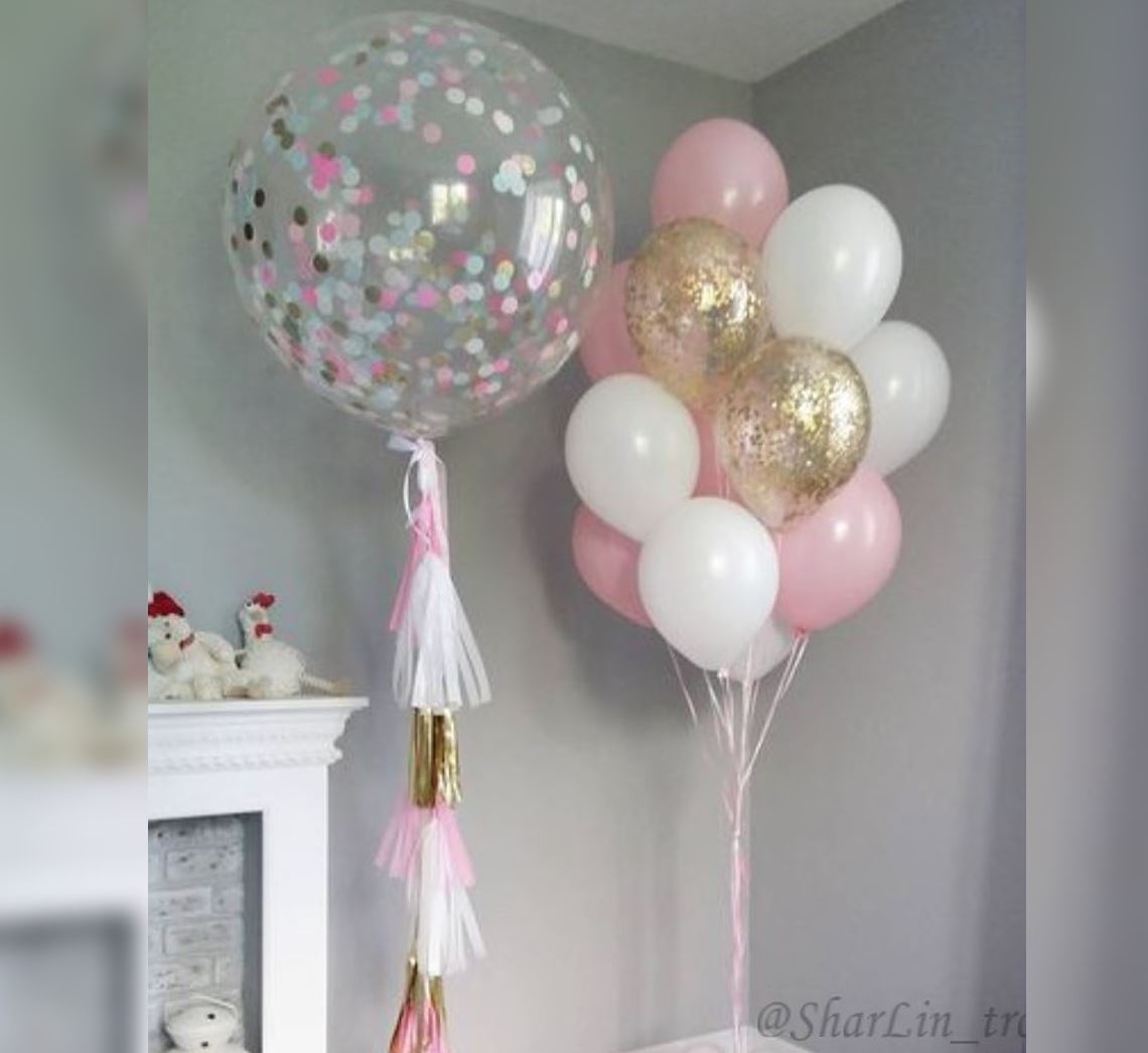 Supershape Bubble Theme Pink And White Latex Balloon Bouquet