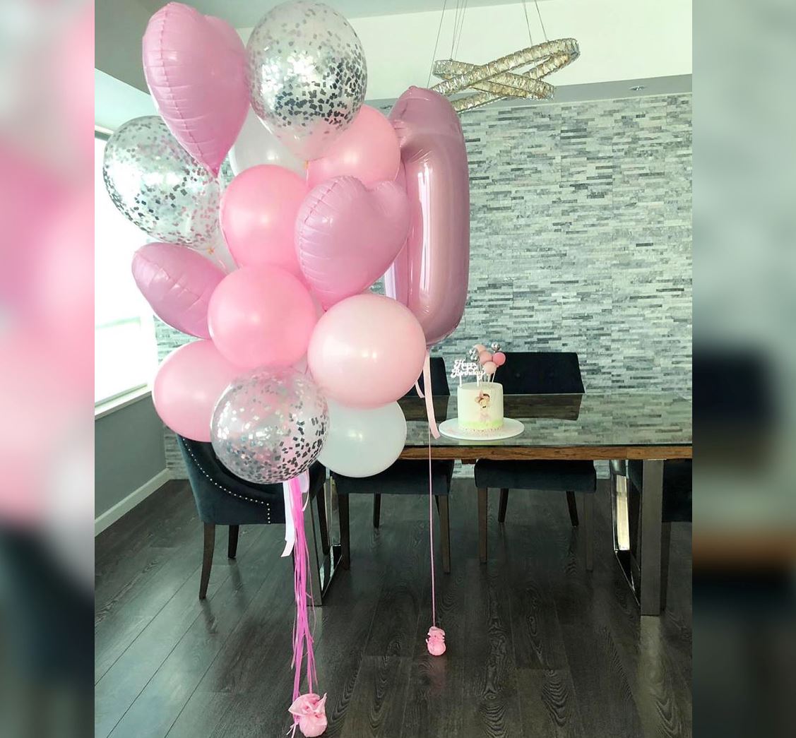 Pink Theme Confetti And Heart Balloon Bouquet