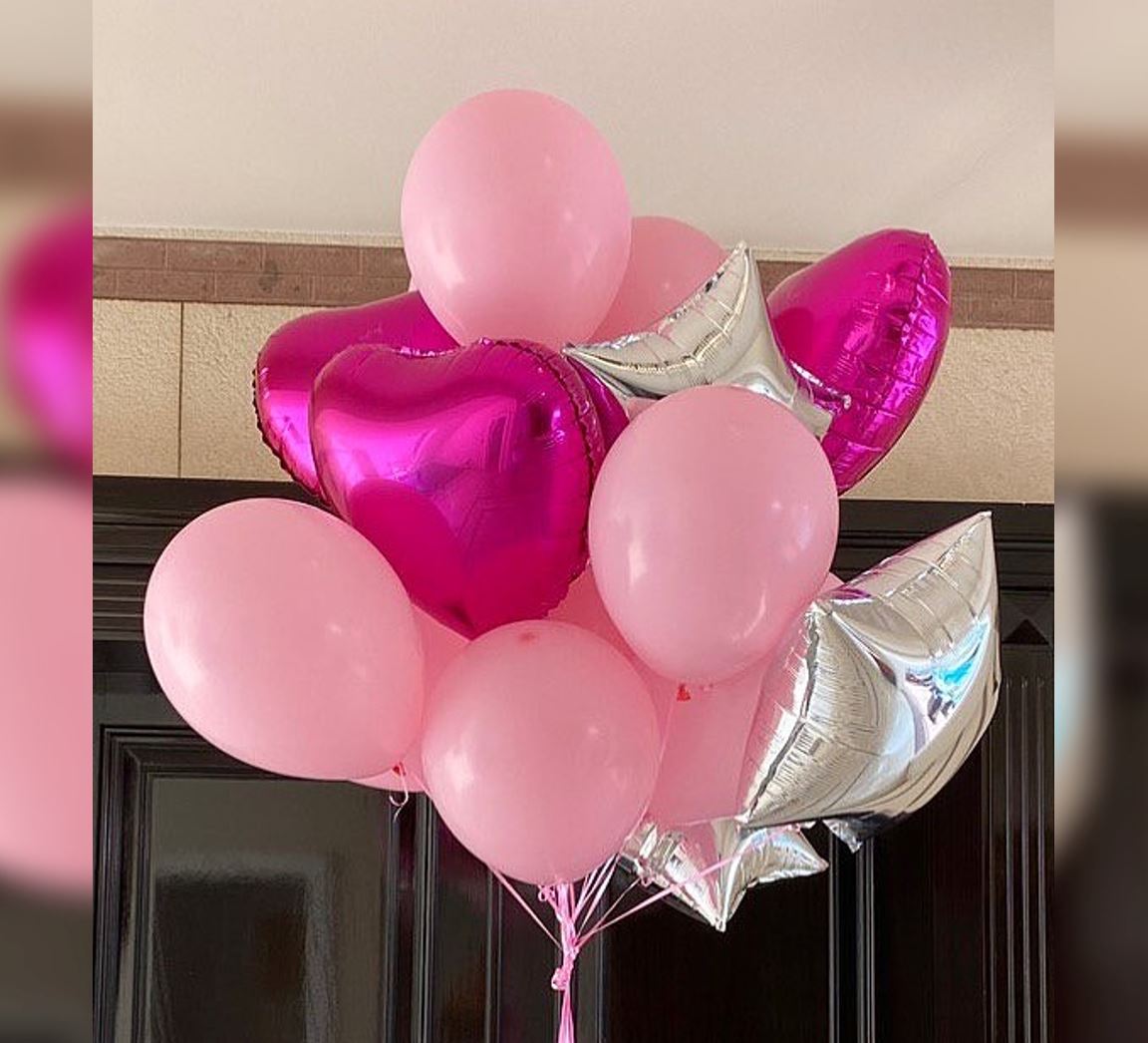 Star And Heart Pink Theme Balloon Bouquet