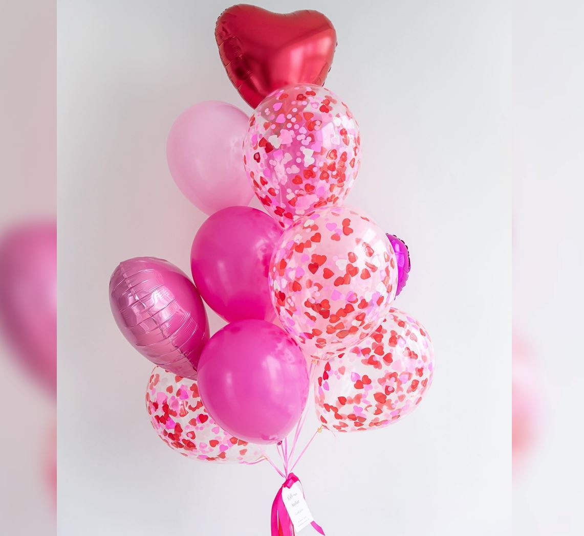 Confetti Hearts Theme Pink Balloon Bouquet