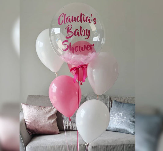 Personalized Bubble Pimk And White Balloon Bouquet
