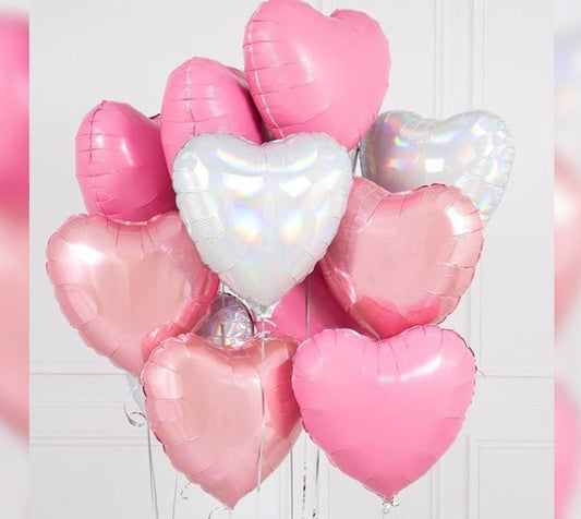Pink , Silver And Rose Gold Heart Theme Balloon Bouquet