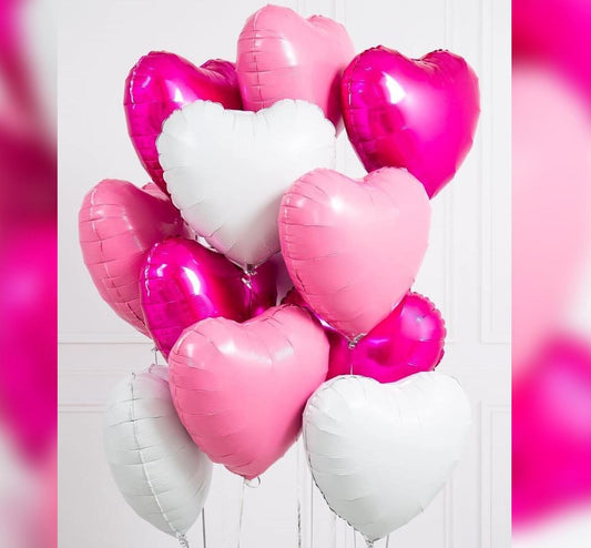 Pink And White Theme Heart Balloon Bouquet