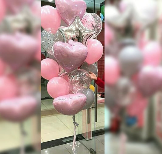 Star And Heart Theme Pink Balloon Bouquet