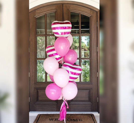 Stripes Heart Theme Pink Balloon Bouquet