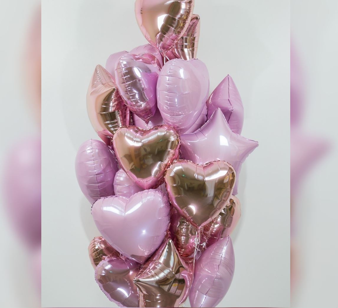 Star And Heart Theme Pink And Gold Balloon Bouquet