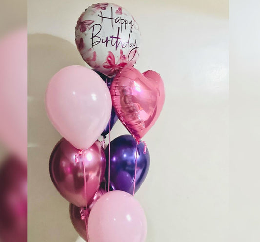 HBD Heart And Chrome Balloon Bouquet