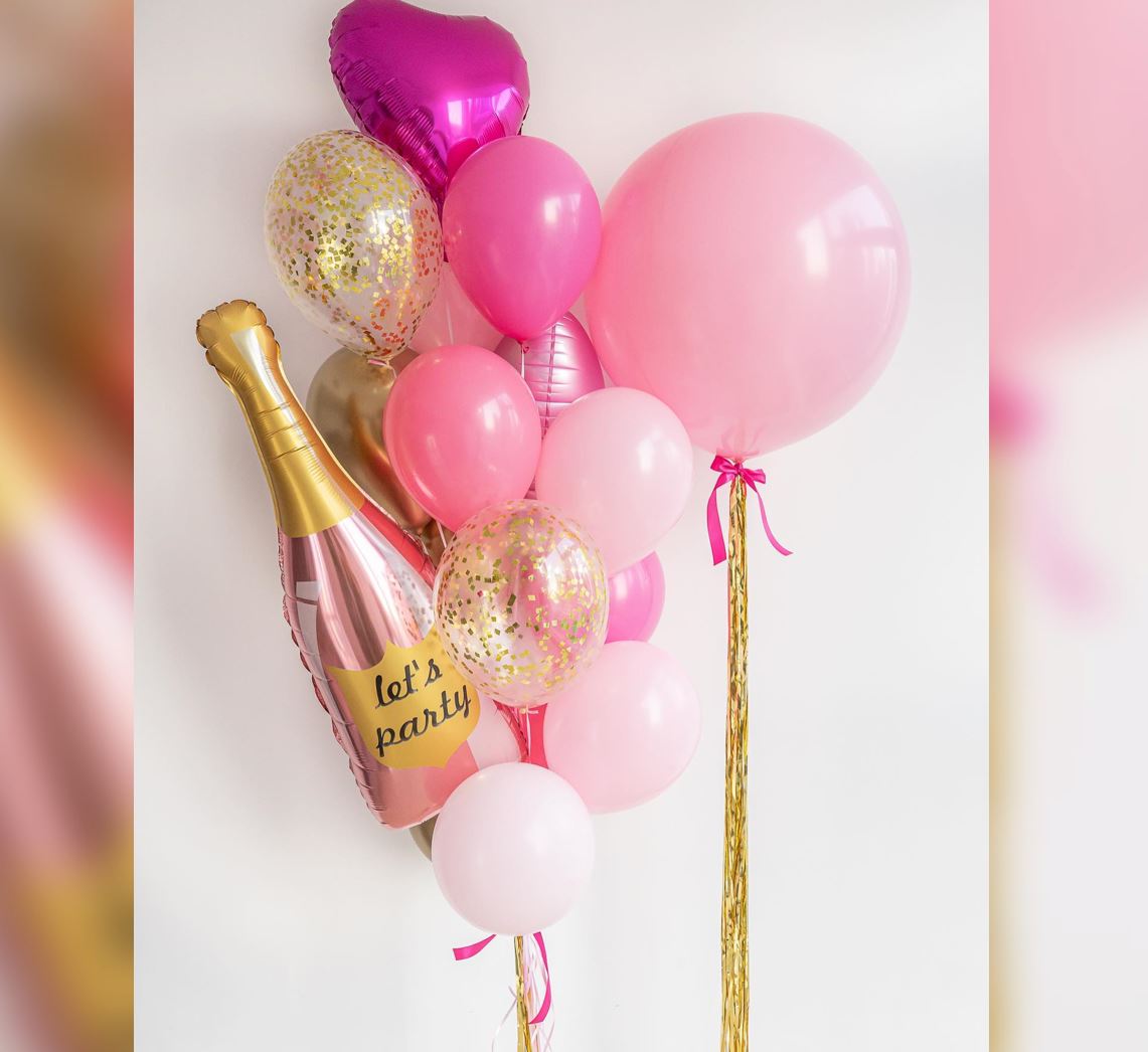 LEt's Party And Heart Theme Pink Balloons Bouquet