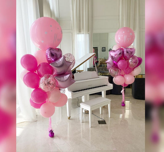 Star And Heart Pink Theme Balloon Bouquets