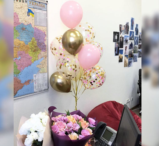 Confetti Balloons And Flowers Balloon Bouquet