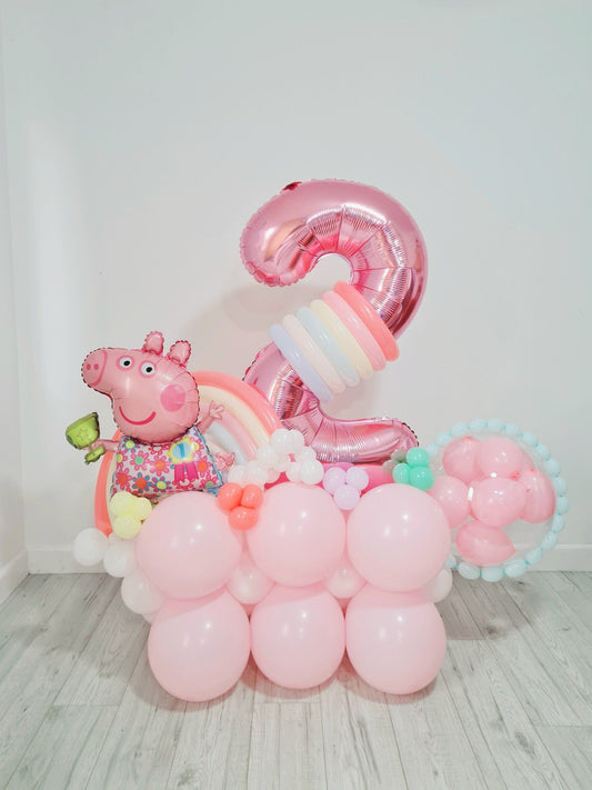 Peppa Pig & Supershape Number With Pastel Pink Balloon Bouquet