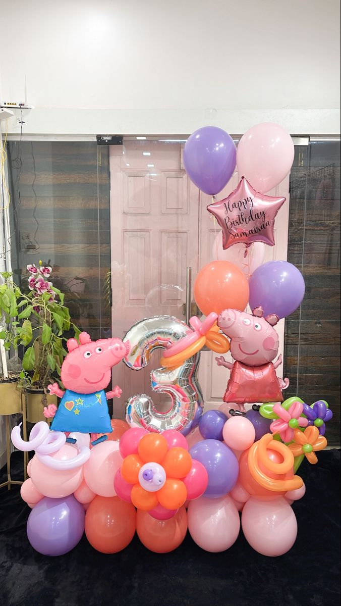 Peppa Pig & Number "3" Balloon Bouquet