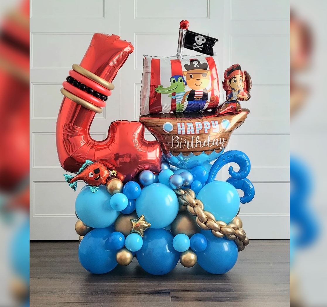4th Birthday Cartoon Pirate Theme Cluster Balloon Bouquet