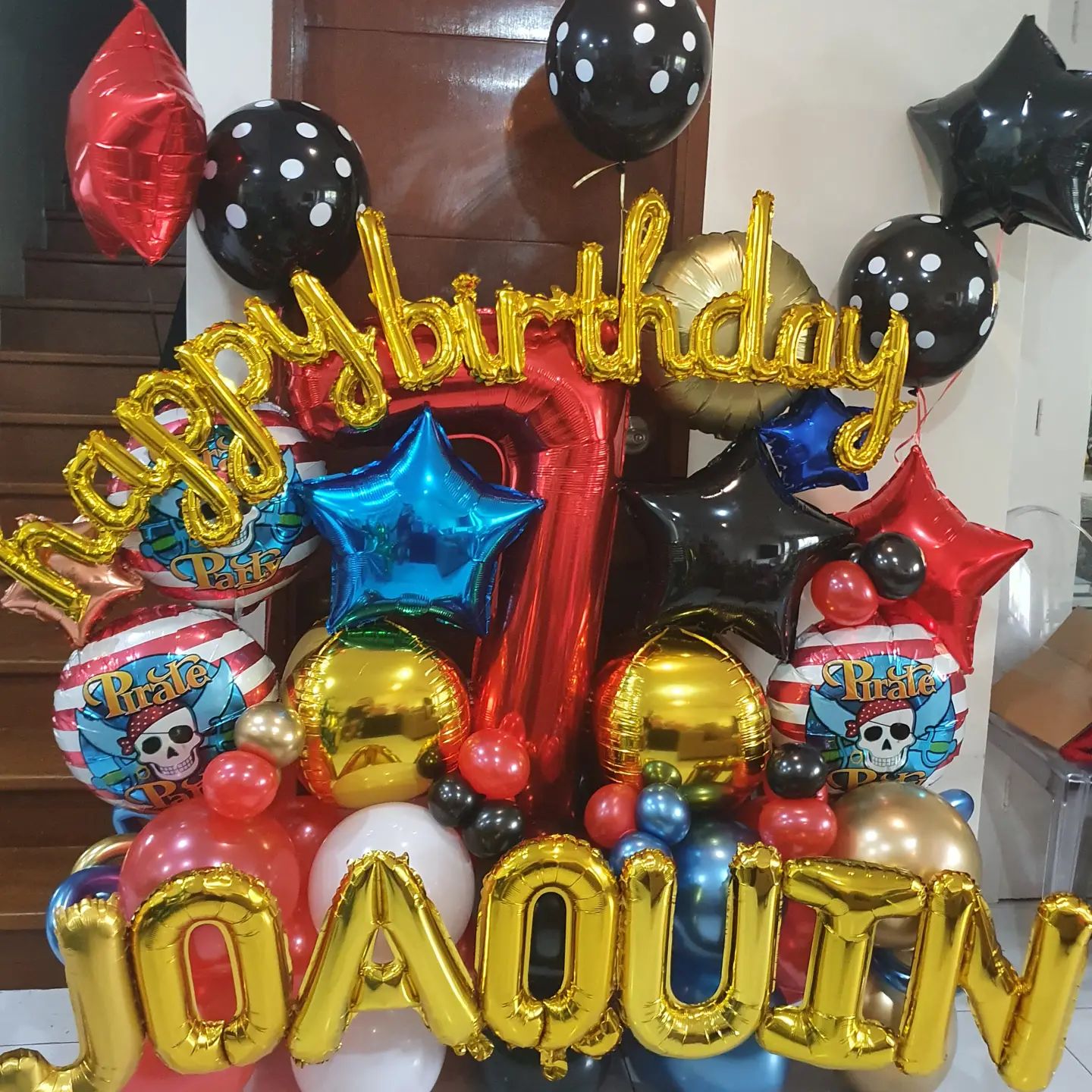 7th Birthday Pirate Theme HBD Balloon Bouquet