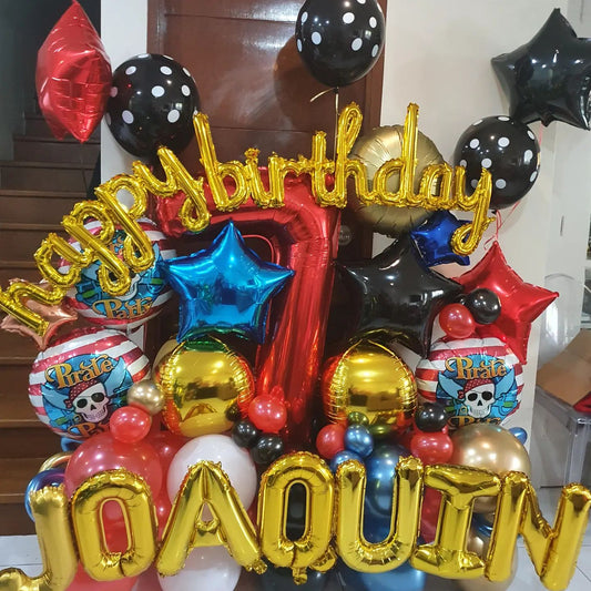 7th Birthday Pirate Theme HBD Balloon Bouquet