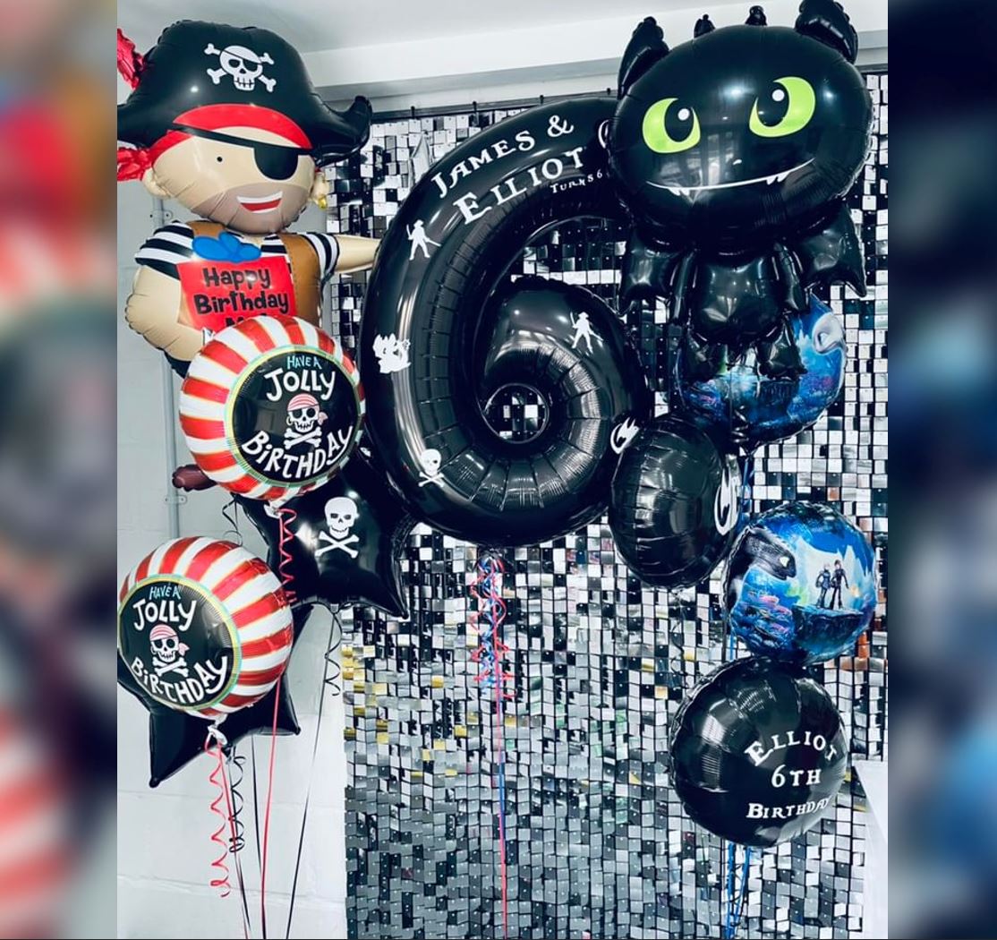 Pirate Birthday And Dragon 6th HBD Balloon Bouquet