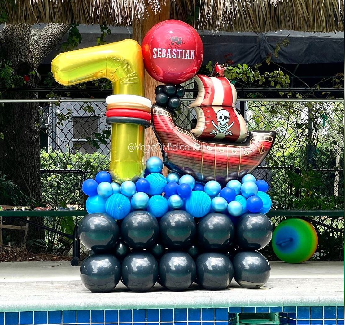 7th Birthday Pirate Ship Cluster Balloon Bouquet