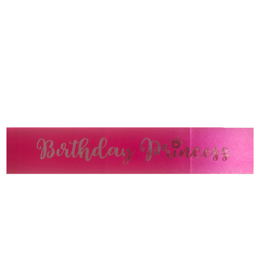BIRTHDAY PRINCESS SASH FUCHSIA WITH GOLD LETTERING  