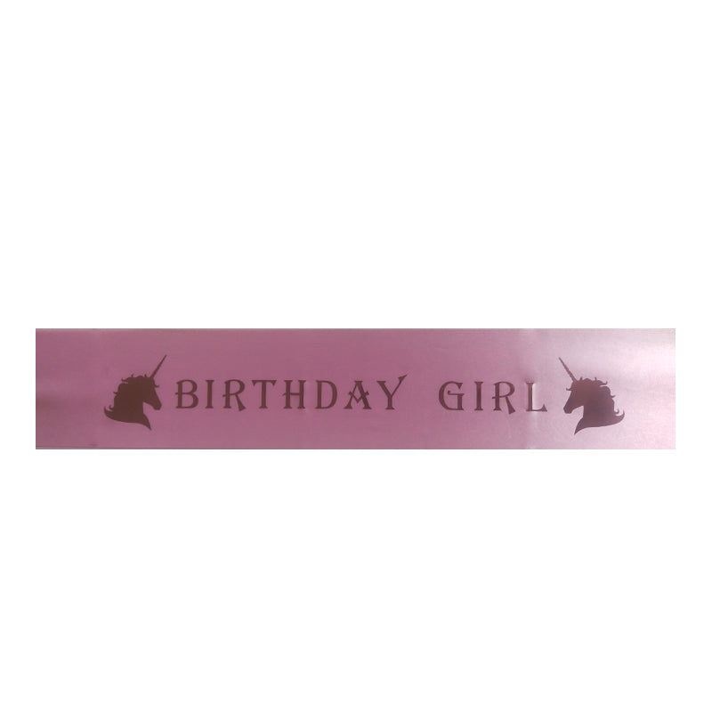 PINK WITH GOLD UNICORN BIRTHDAY GIRL SASH 