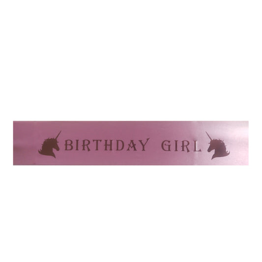 PINK WITH GOLD UNICORN BIRTHDAY GIRL SASH 