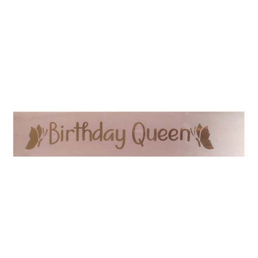 BIRTHDAY QUEEN LIGHT PINK WITH GOLD LETTERING SASH