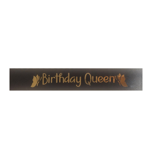 BIRTHDAY QUEEN BLACK COLOR WITH GOLD LETTERING SASH 