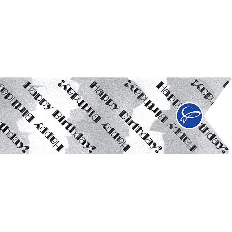 HAPPY BIRTHDAY SILVER WHITE BACK RIBBON 