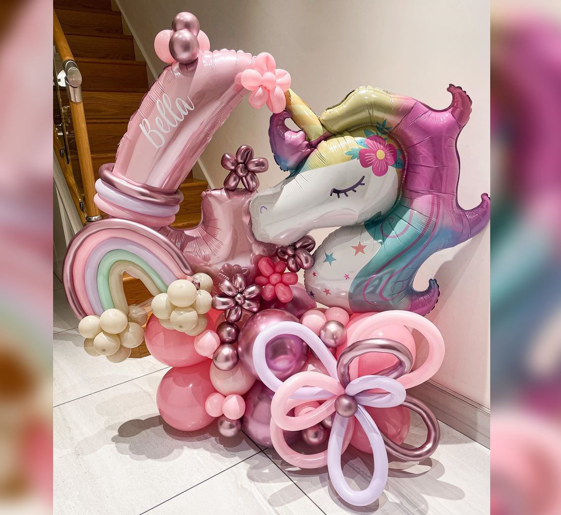 4th Birthday Unicorn And Rainbow Theme Balloon Bouquet