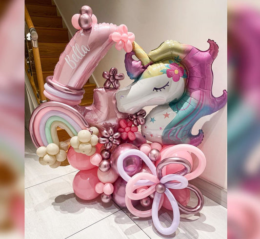 4th Birthday Unicorn And Rainbow Theme Balloon Bouquet