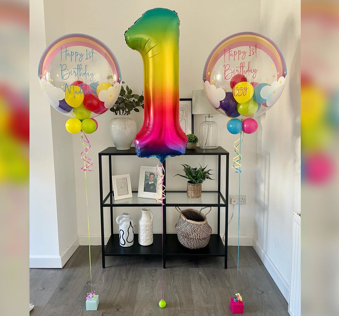 1st Birthday Rainbow Theme Balloon Bouquet