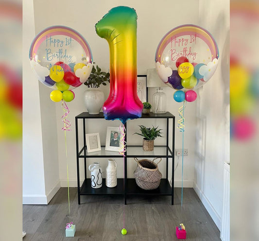 1st Birthday Rainbow Theme Balloon Bouquet