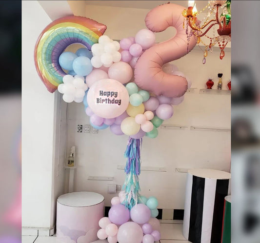 2nd Birthday Rainbow Theme Cluster Balloon Bouquet