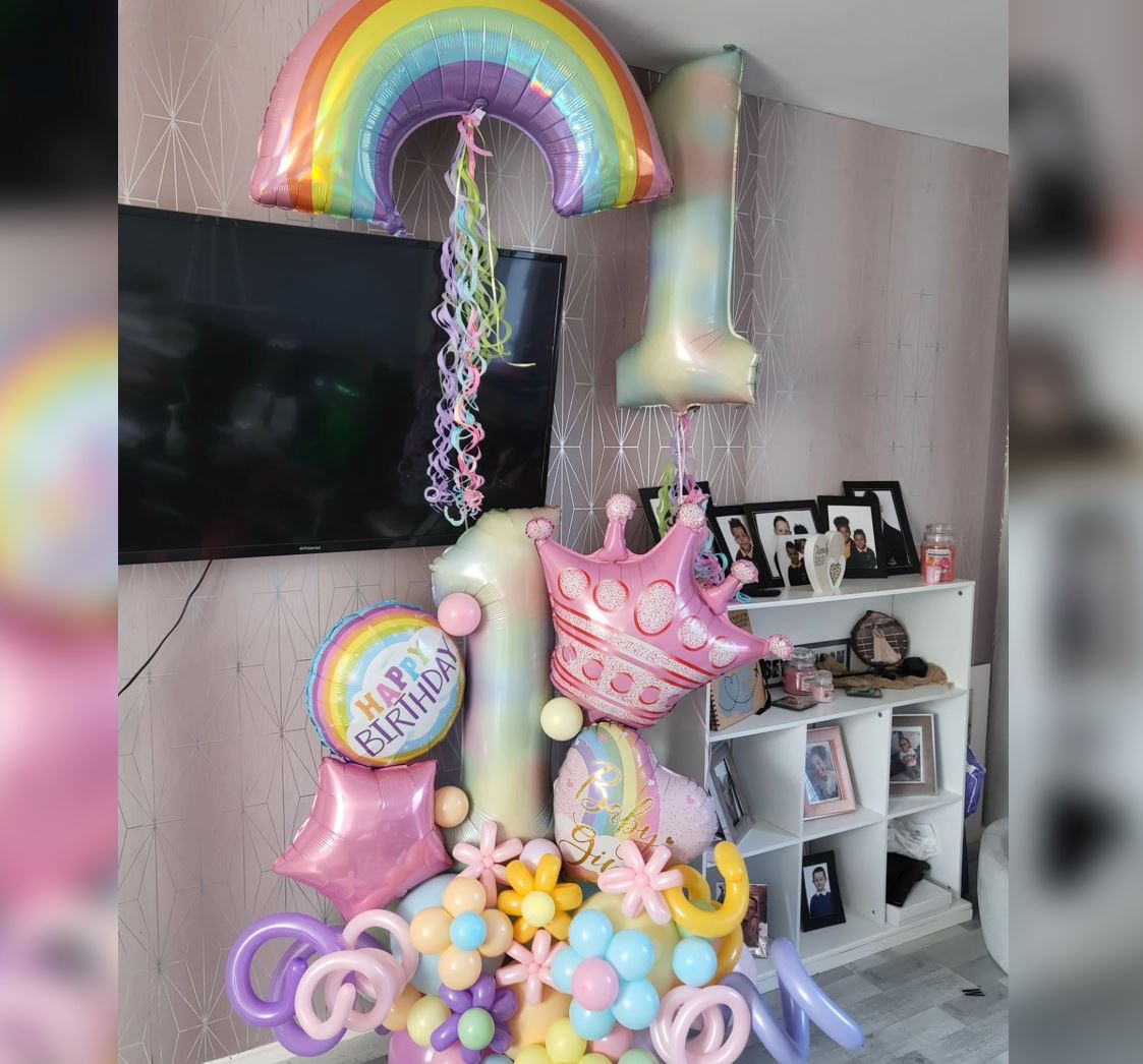 1st Birthday Rainbow And Crown Theme Cluster Balloon Bouquet