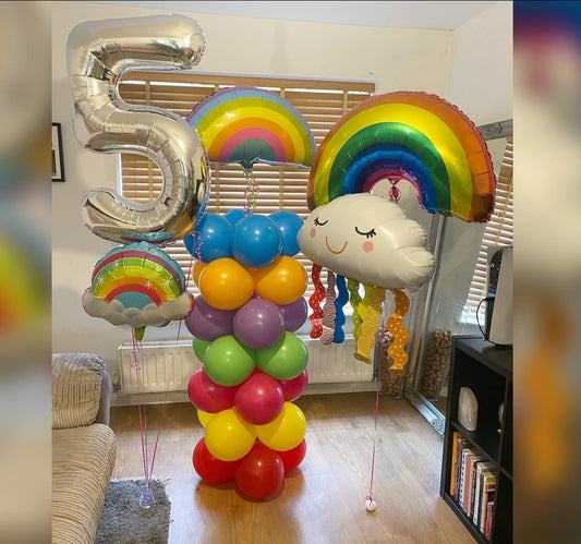 5th Birthday Rainbow And Cloud Theme Cluster Balloon Bouquet